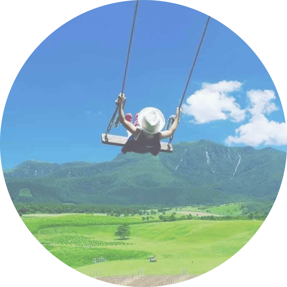 天空ブランコに乗る子供の後ろ姿